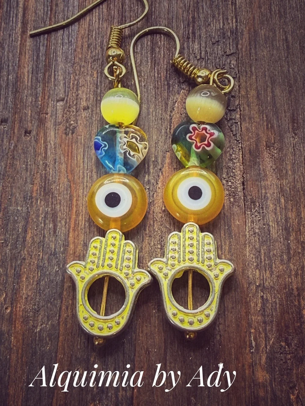 Cat's eye/Hamsa/evil's eye balanced bar dangle gold earrings/protection/